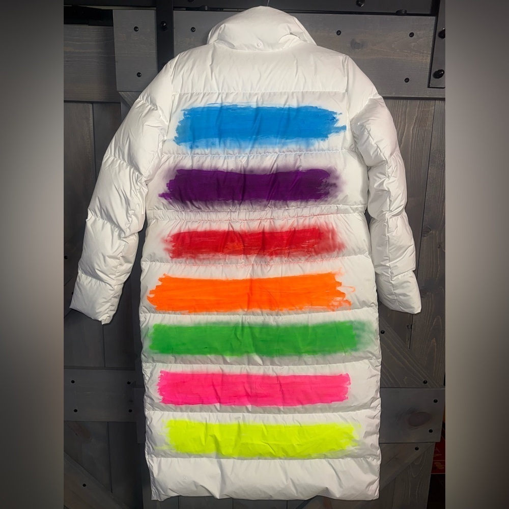 Custom painted bait white lulu lemon  puffer coat- n w o t